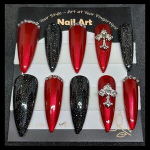 Glamorous Red and Black Hard Gel Nail Art Set